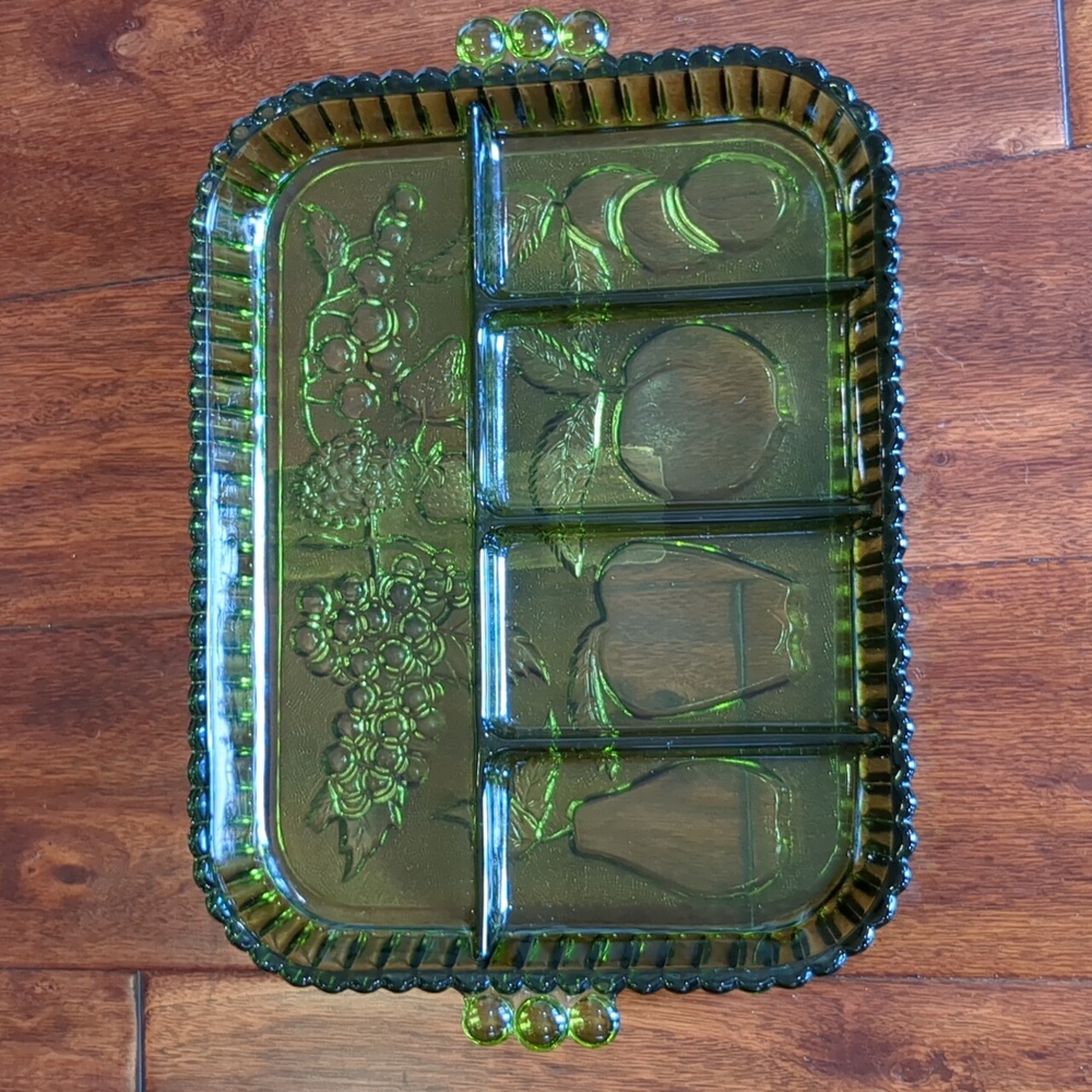 Vintage Indiana Glass Co. green sectional relish tray